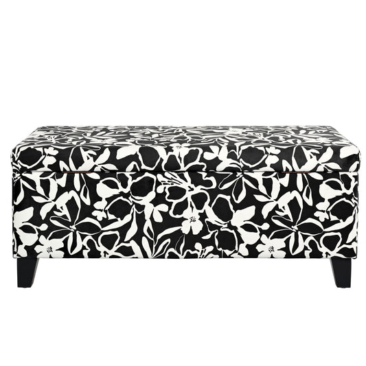 Luxury Storage Ottoman With Floral Patterned Fabric, Soft-Close Hinges, Multi Functional
