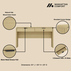 Grace - Office Desk & 2 Drawers - Oak