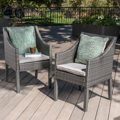 Outdoor Rattan Dining Chair With Straight Legs And Sloped Arms (Set of 2) - Gray / Silver