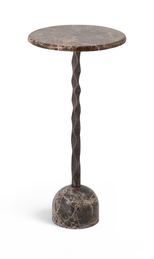 Helix - Genuine Marble Top And Aluminum Base End / Side Table - Brown / Bronze