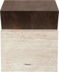 Opus - Travertine And Mango Wood End Table - Brown / Beige
