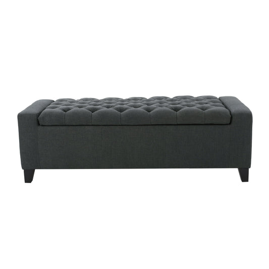 Contemporary Storage Ottoman With Tufted Top - Dark Gray