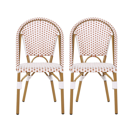 Outdoor Rattan And Aluminum French Bistro Chairs (Set of 2) Bamboo Print - Rust Red / White