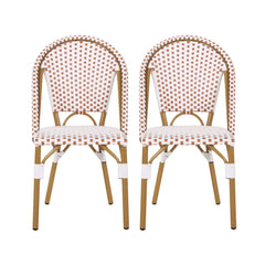 Outdoor Rattan And Aluminum French Bistro Chairs (Set of 2) Bamboo Print - Rust Red / White