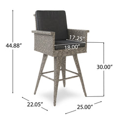 Outdoor Rattan Swivel Barstool With Water Resistant Cushion - Black / Gray