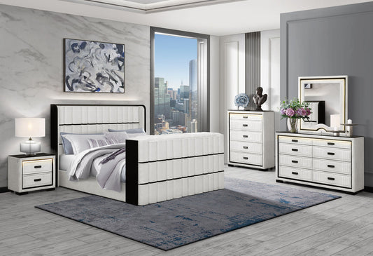 Isabella - 5 Piece King Bedroom Set (King Bed Group With LED, TV Lift, Bluetooth Speaker And Firpeplace Crystal) - Black / White