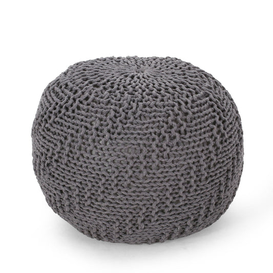 Hazel - Modern Knitted Cotton Yarn Round Pouf With Eco Friendly Pet Fibers - Dark Gray