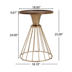 Hollow - Edge Retro Art Pine Side Table With Antique And Natural Color, Iron And Pine Construction - Antique Gold / Natural
