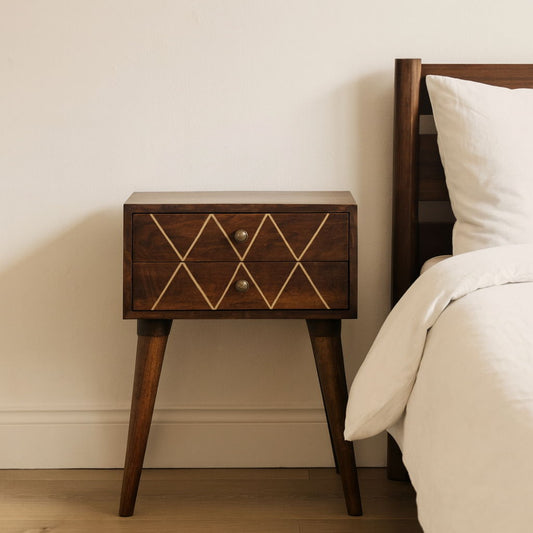 Inlay - Geo Brass Bedside Table - Chestnut