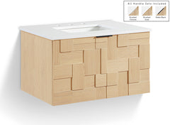 Leonardo - Engineered Stone And Solid Wood 24" Wall Mounted Bathroom Vanity