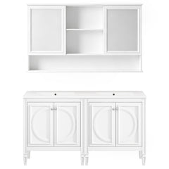 Double Sink Bathroom Vanity Set With Wall Mount Mirror Cabinet