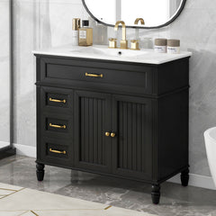 Bathroom Vanity With Sink, 2 Doors 2 Drawers - Black