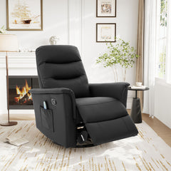 Manual Recliner Chair With 8 Point Massage And Swivel Function For Living Room - Black