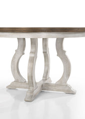 Havanna - 5 Piece Wide Round Dining Table With Off White Chairs (Set of 5) - Vintage Walnut