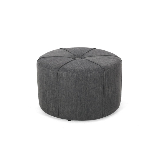 Contemporary Ottoman With Tonal Piping And Button Tuft Design