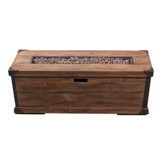 Outdoor Patio Rectangle Gas Burning Fire Pit 50, 000 Btu, Wood Pattern - Brown