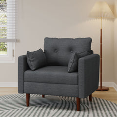 Enchantica - Upholstered Fabric Club Chair With Button Tufted And 2 Accent Pillows