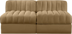 Rummi - Velvet Performance Fabric Upholstered 2 Piece Modular Armless Loveseat