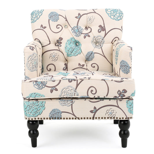 Vitality - Club Chair With Button Tufted Diamond Stitching And Turned Legs - Blue / White