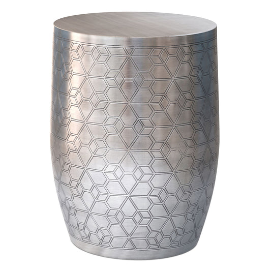 Johnsen - Geometric Pattern Accent Table - Antique Silver