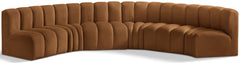 Arc - Velvet 6 Piece U-Shaped Modular Sofa - Saddle