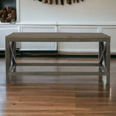 Industrial Cross Metal Coffee Table - Pewter