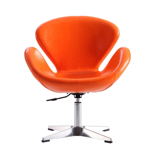 Upholstered Swivel Lounge Chair With Chrome Base And Adjustable Height - Orange