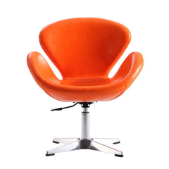 Upholstered Swivel Lounge Chair With Chrome Base And Adjustable Height - Orange