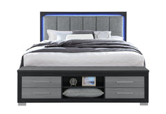 Emma - King Bed With LED And USB - Black / Gray