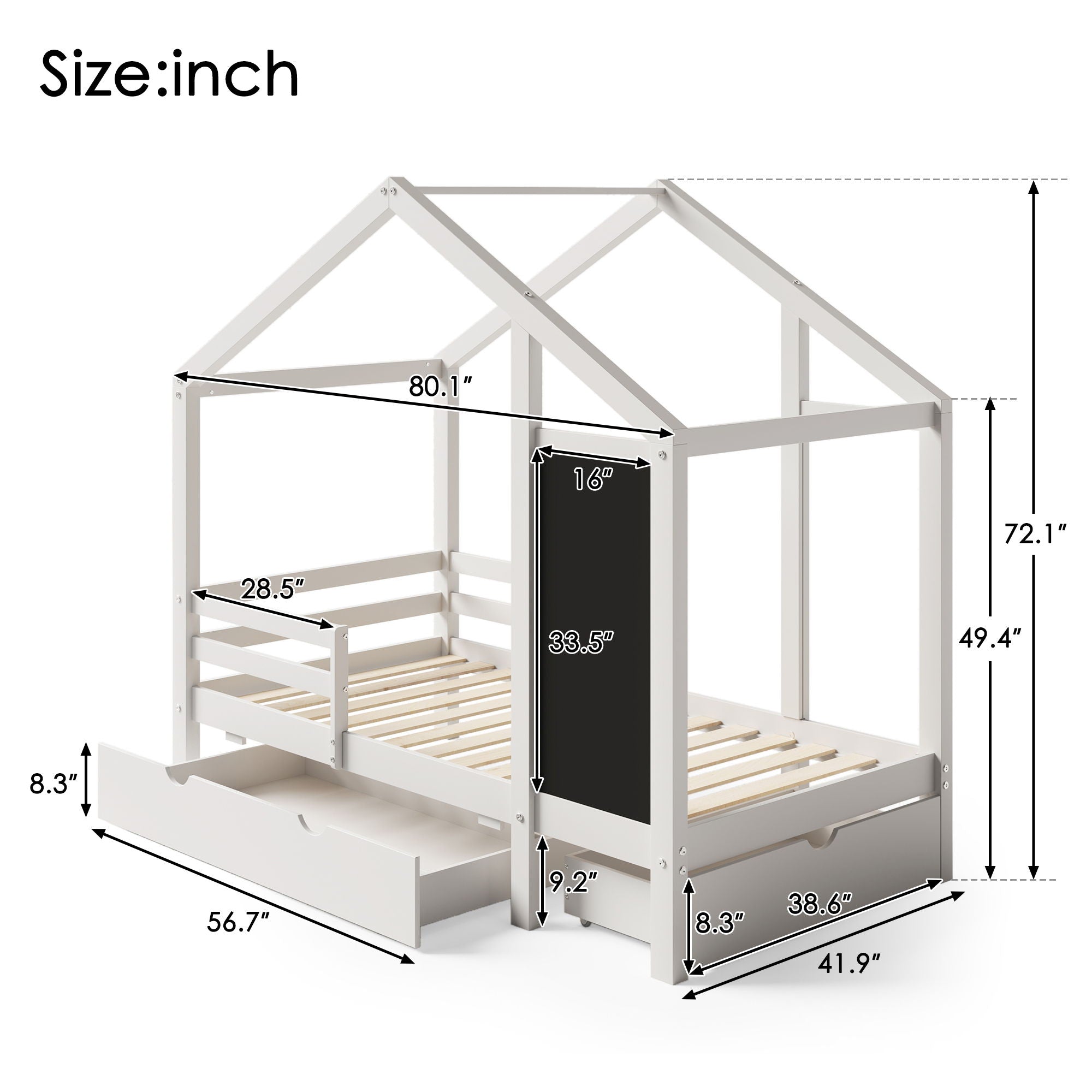 House Bed With board And Drawers