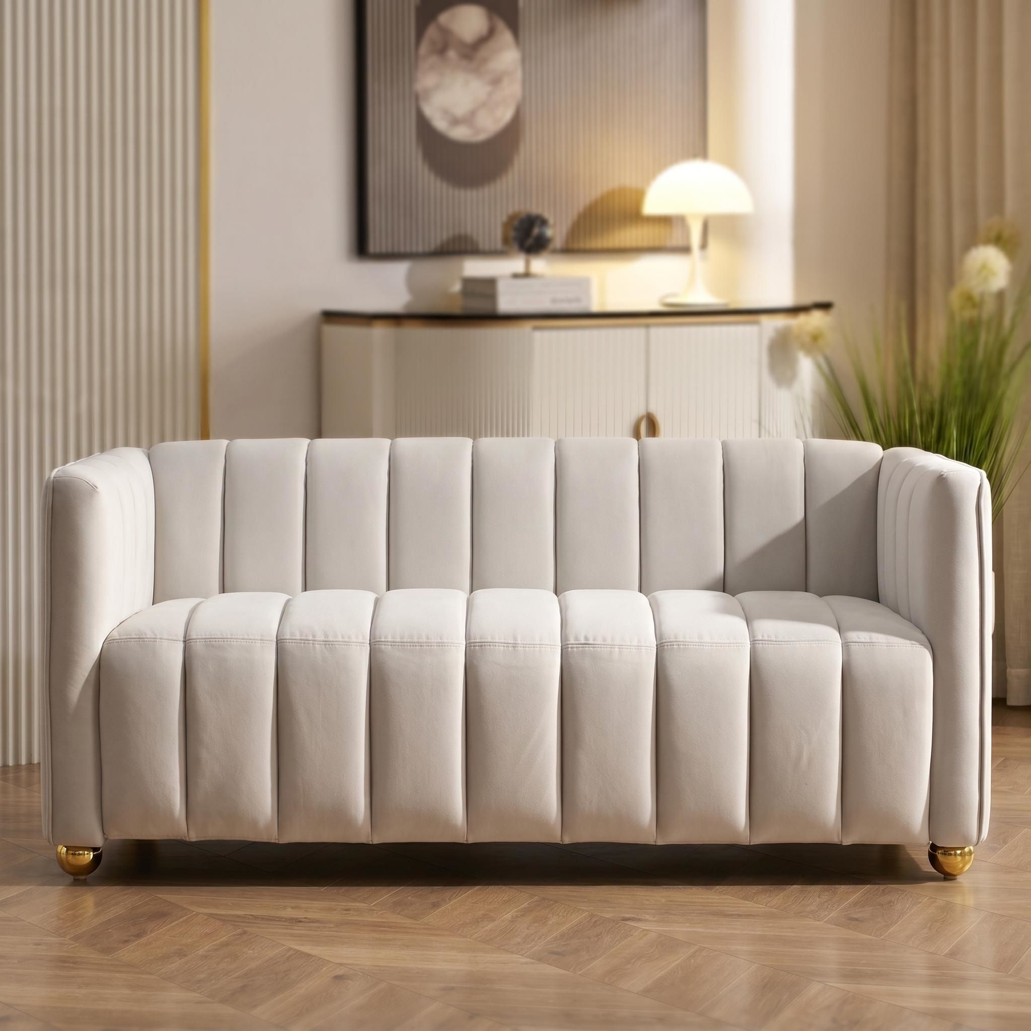 Vertical Channel Tuft Sofa For Apartment Lounge - Ivory