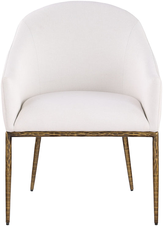 Ferro - Linen Textured Performance Fabric Upholstered Dining Arm Chair - Cream / Brushed Gold