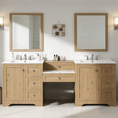 Double Sink Bathroom Vanity With Countertop, 2 Ceramic Sinks, 6 Drawers, Soft Close Design