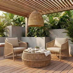 Coastline - Olefin Water Resistant Fabric And Wicker Outdoor Patio Accent Chair - Beige
