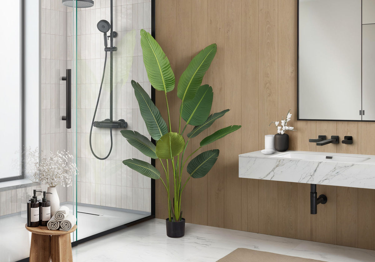 60" Tall, Artificial Plant, Bird Of Paradise Tree, Indoor, Faux, Fake, Floor, Greenery, Potted, Decorative - Green / Black