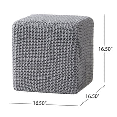 Chabani - Indoor Modern Knitted Fabric Cube Pouf Ottoman - Light Gray