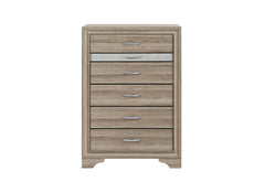 Seville - 5 Piece King Bedroom Set (Bed, Dresser & Mirror, Nightstand, Chest) - Brown / Natural