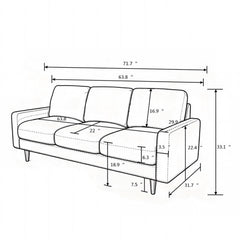3 Seater Sofa With Loose Back Cushions And Accent Pillows For Living Room - Dark Blue