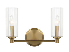 Regal - Double Light Vanity With Clear Ribbed Satin - Antique Brass / Clear