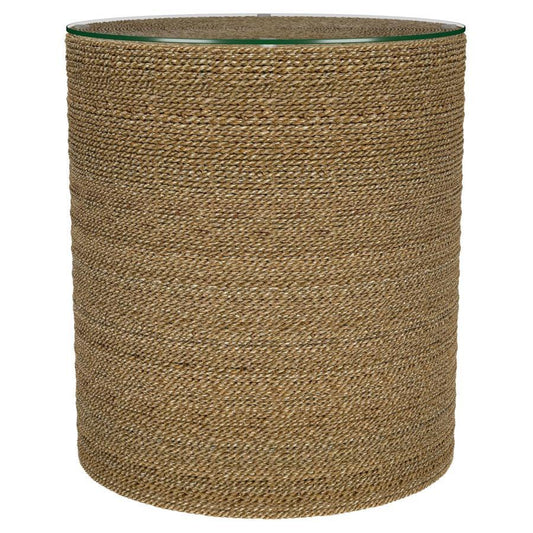 Halden - Round Woven Seagrass Accent Side Table - Light Brown