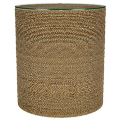 Halden - Round Woven Seagrass Accent Side Table - Light Brown