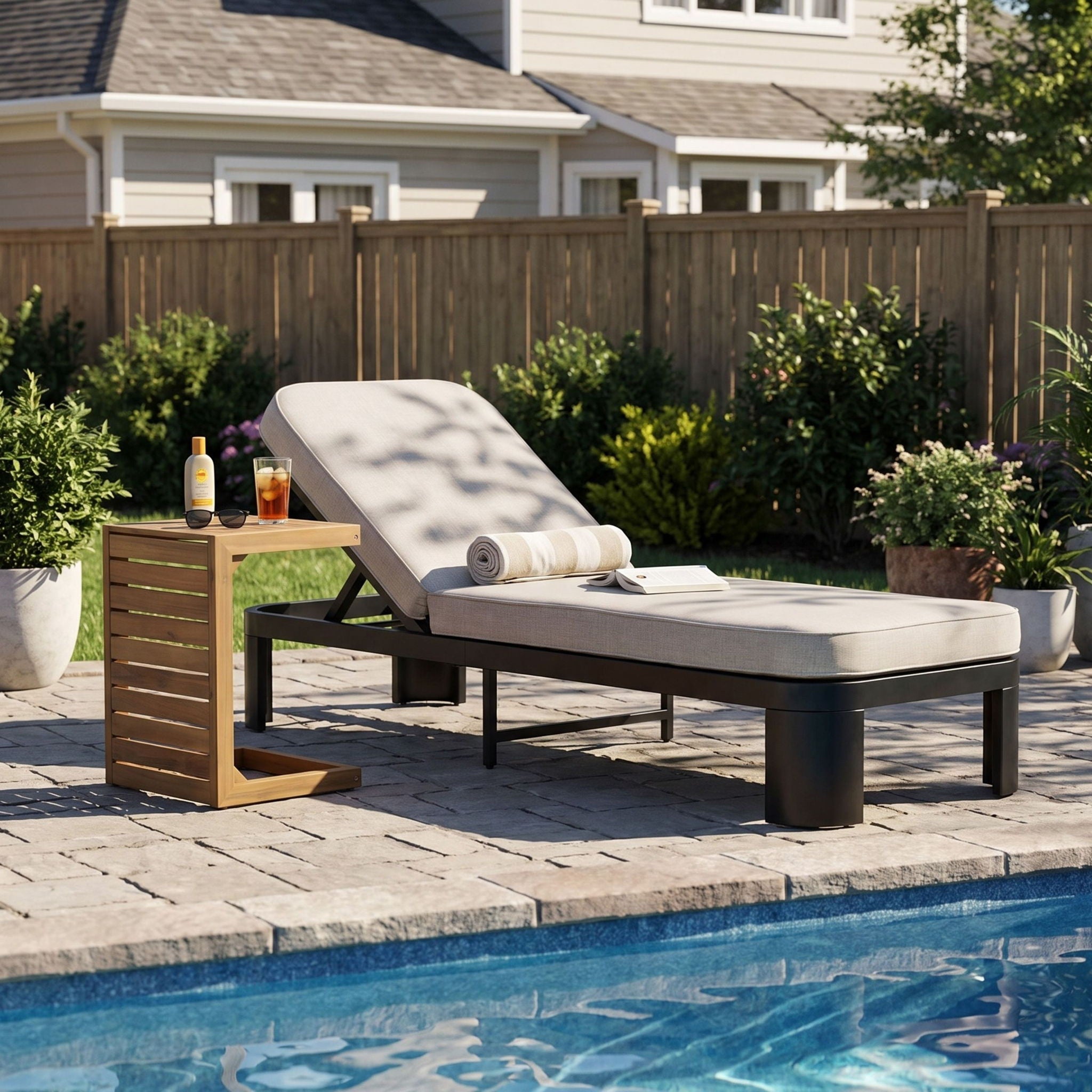 Outdoor Chaise Lounge Set With Side Table, 5 Position Adjustable Patio Recliner