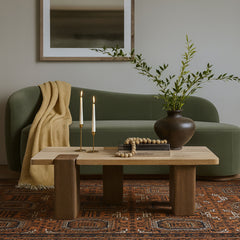 Ravenna - Genuine Fabric Travertine And Oak Wood Table