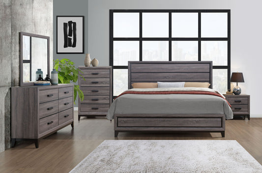 Kate - 6 Piece Queen Bedroom Set (Bed, Dresser, Mirror, Chest, 2 Nightstands) - Foil Gray