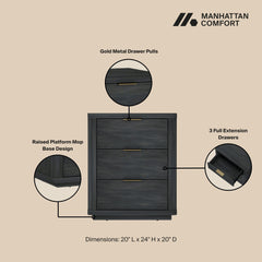 Evelyn - Nightstand With 3 Drawers, Smooth Rounded Edges