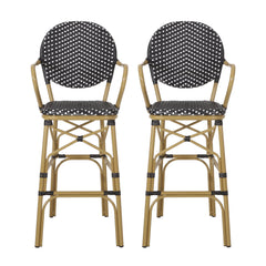 Outdoor Wicker And Aluminum French Barstools (Set of 2)