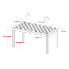 Contemporary Slat Top Acacia Wood Outdoor Dining Table