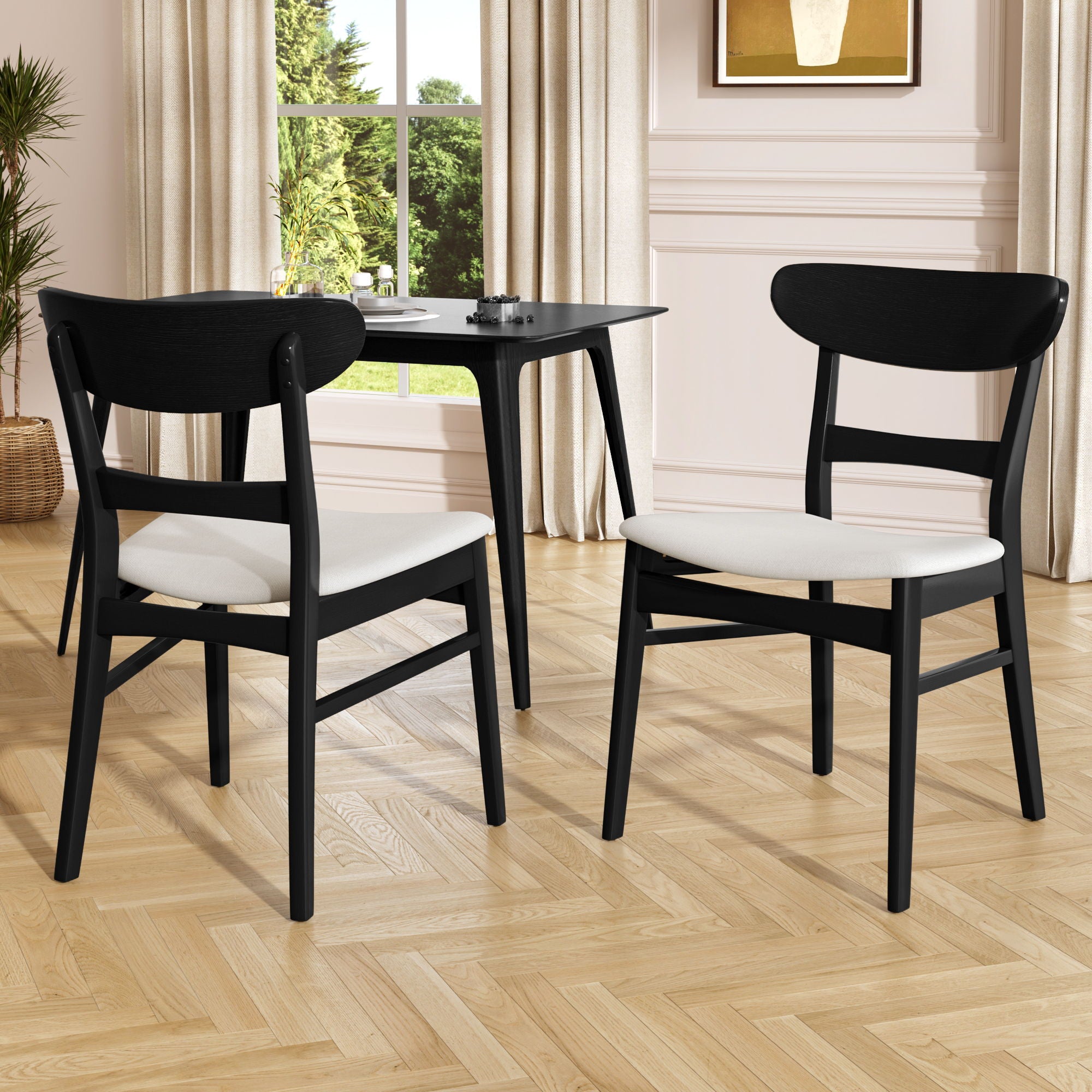 Dining Chairs With Upholstered Seat (Set of 2) - Black / Light Beige