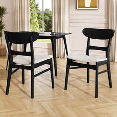 Dining Chairs With Upholstered Seat (Set of 2) - Black / Light Beige
