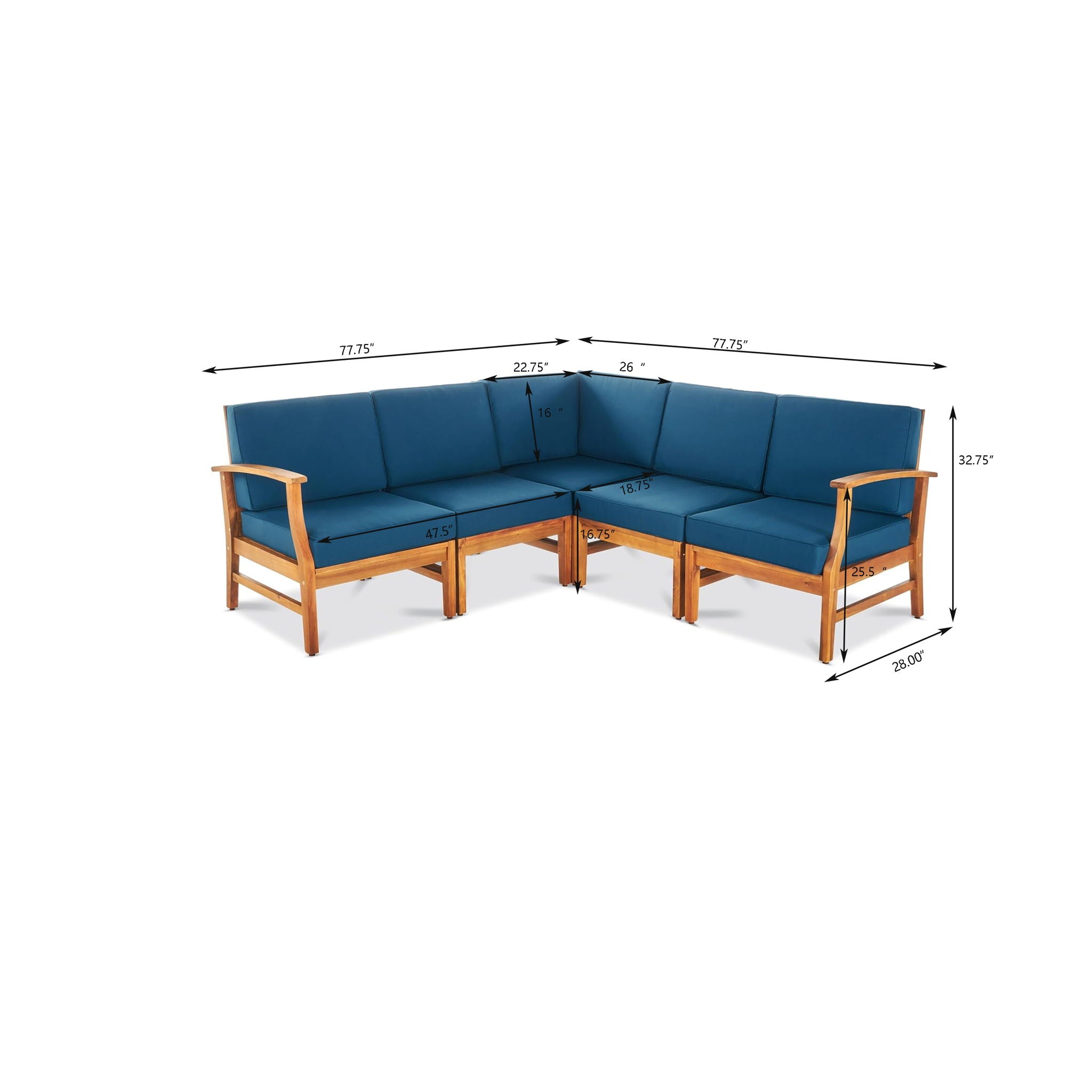 Perla - 5 Pieces Sofa Set - Blue